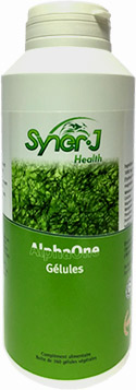 AlphaOne 360, 3 mois d'algue bleu-vert de Klamath 100% pure et garantie sans microcystine. Le flacon le plus économique proposé par les laboratoires SynerJ-Health du chercheur Jacques Prunier.